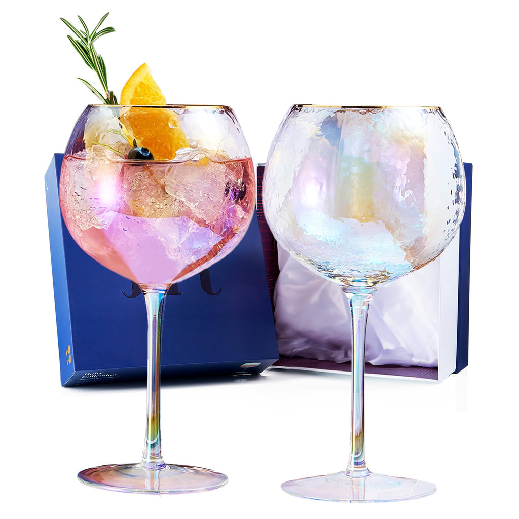 Iridescent Gold-Rim Wine Glasses, Set of 2