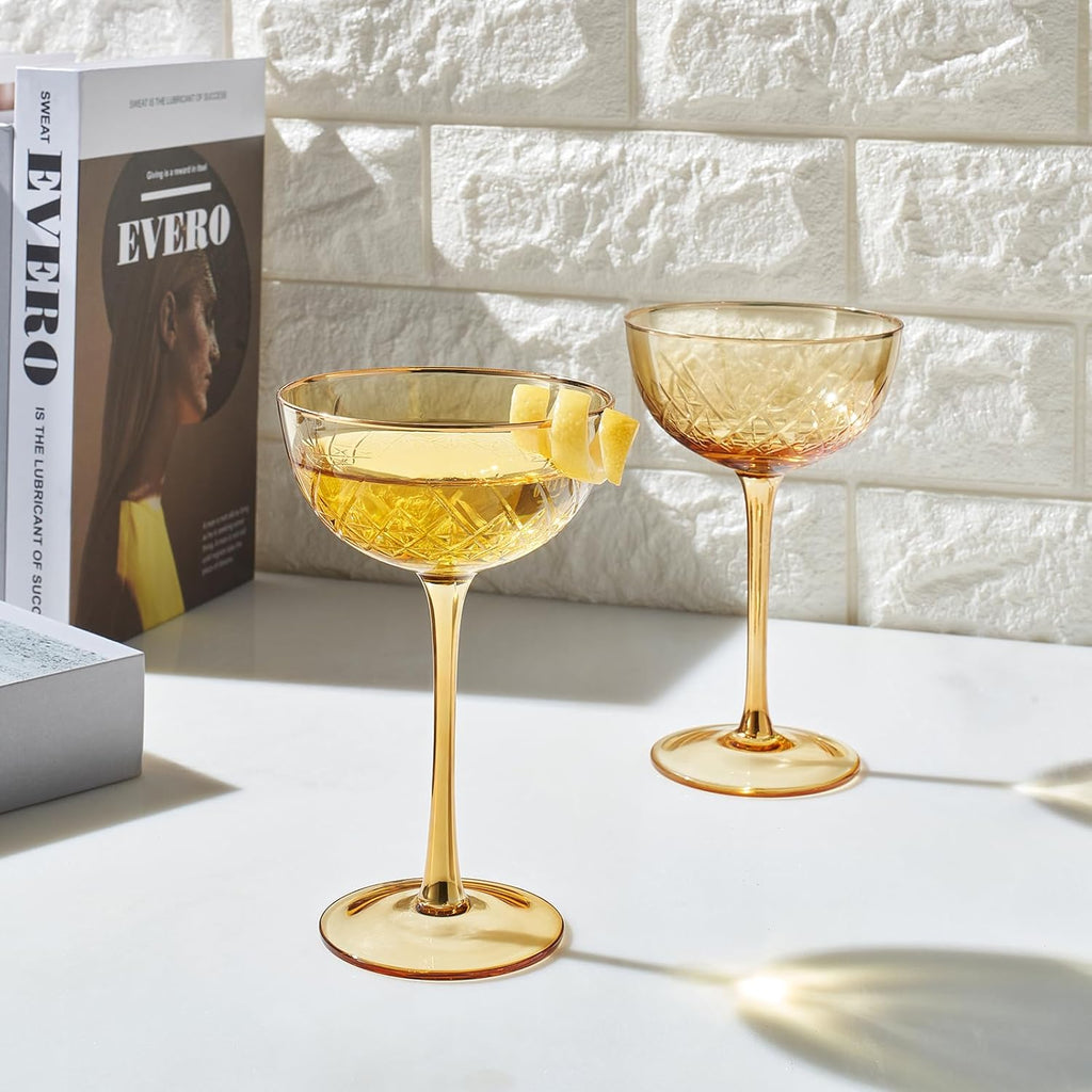 Art Deco Yellow Coupe Glasses, Set of 2