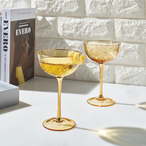 Art Deco Yellow Coupe Glasses, Set of 2