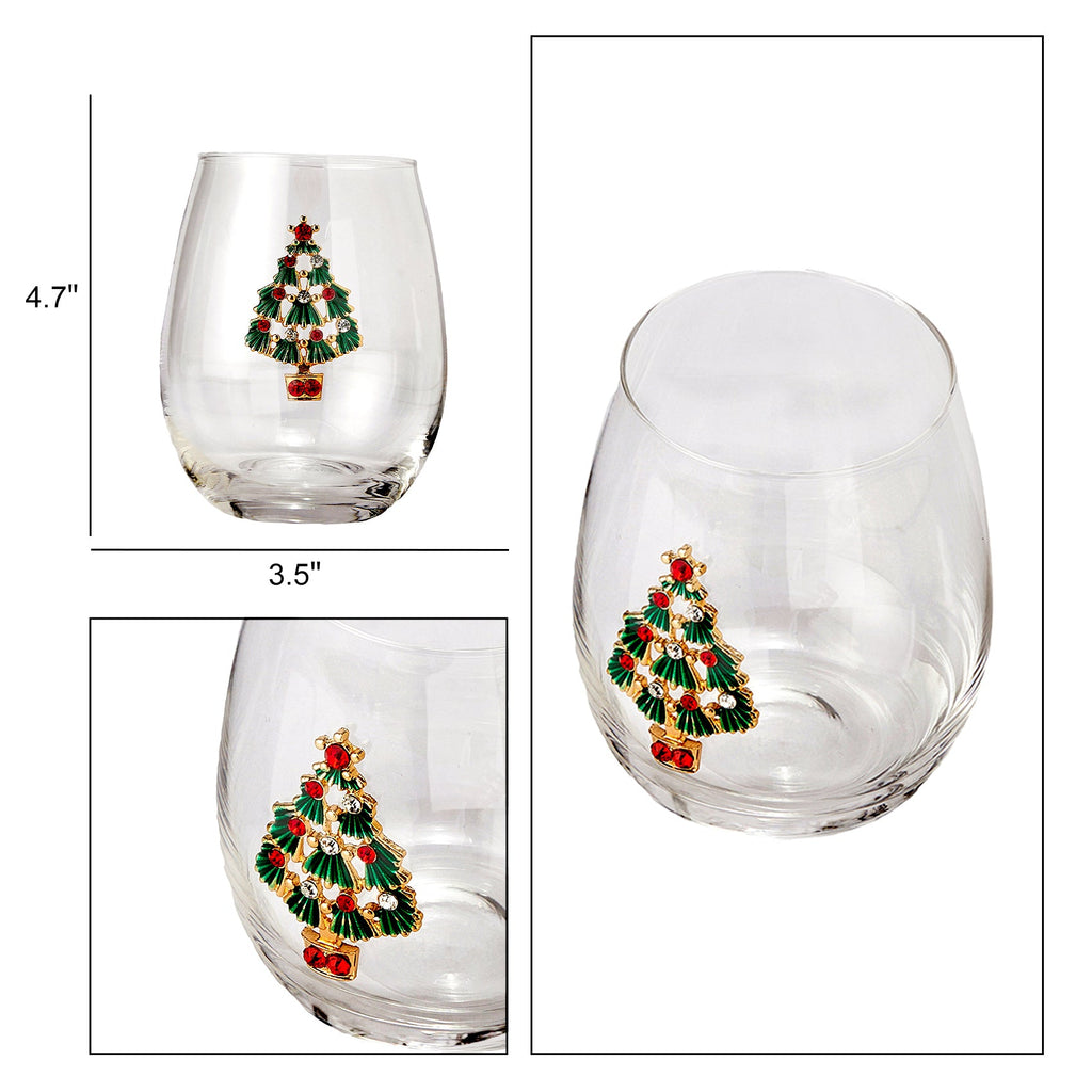 Christmas Tree Stemless Wine Glasses, Set of 2