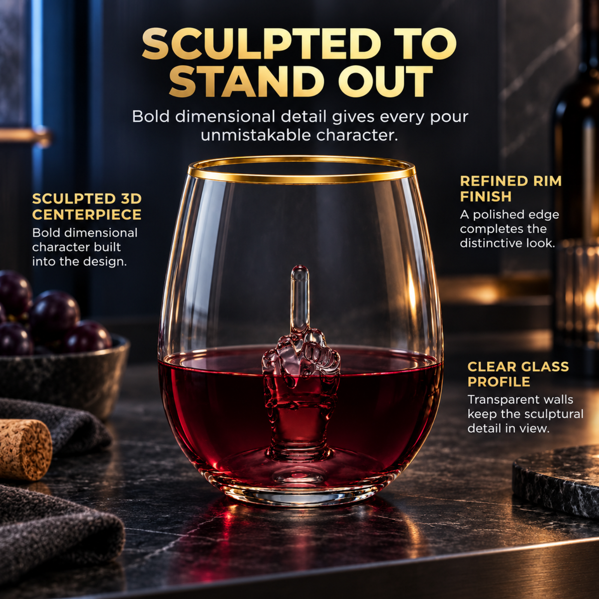 Middle Finger Stemless Wine Glass