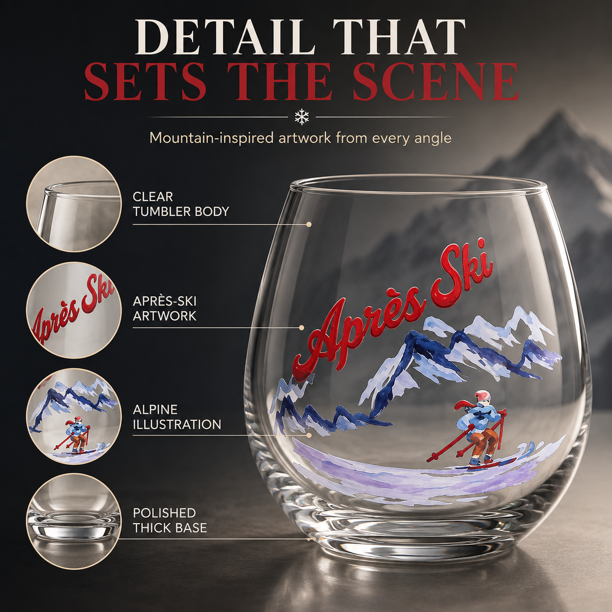 Apres Ski Stemless Tumblers, 15.5 oz, Set of 2