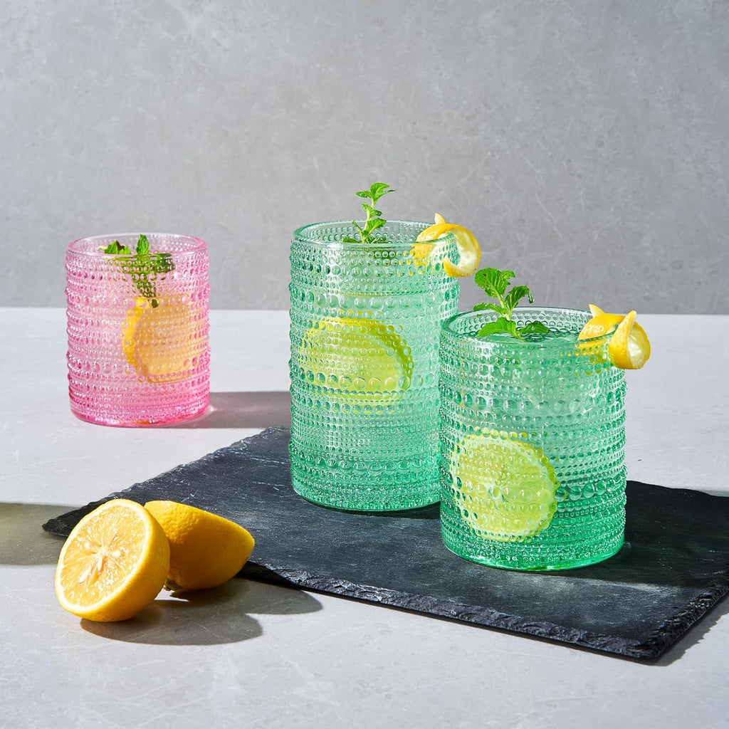 Hobnail Beaded Drinking Glasses, Set of 12