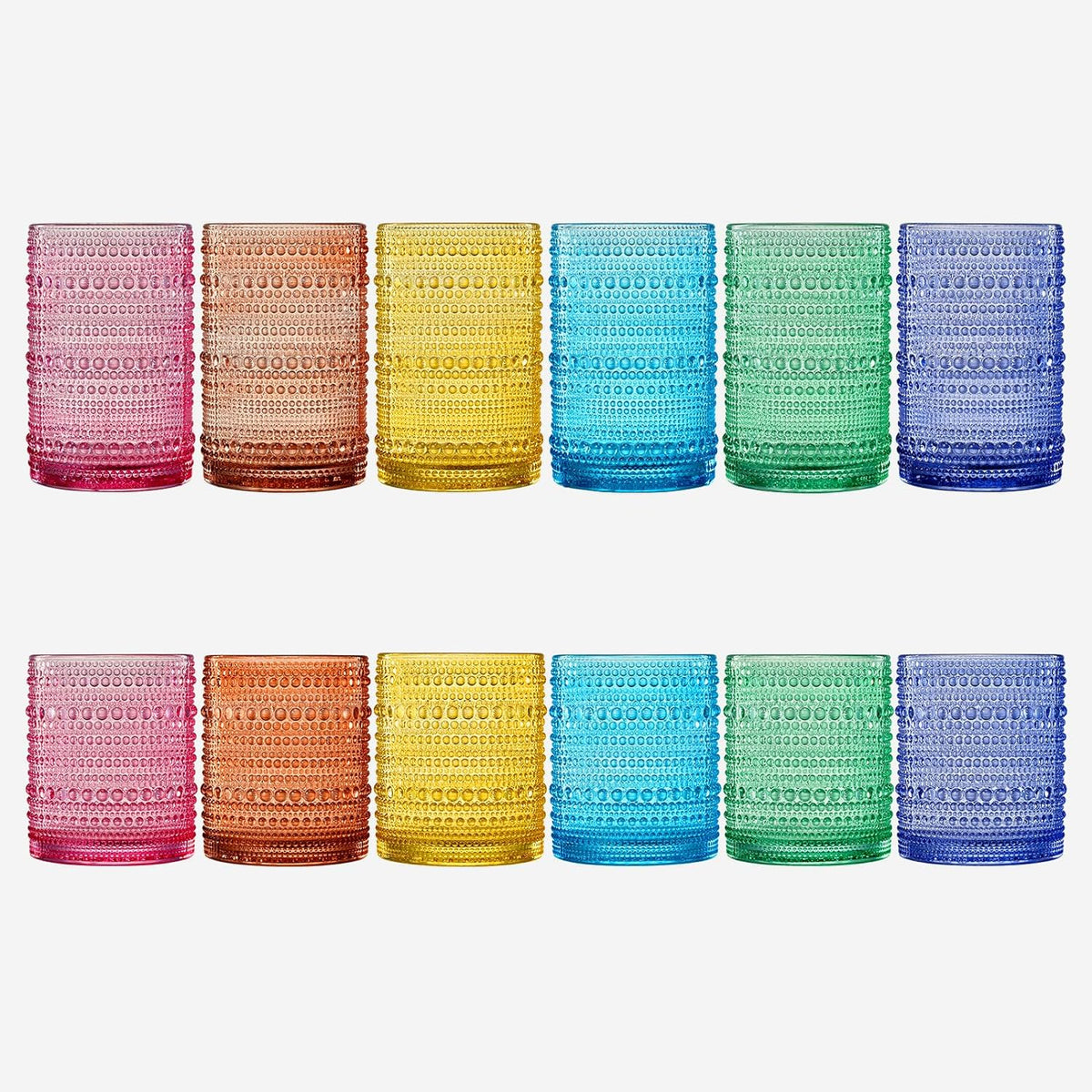 Hobnail Beaded Drinking Glasses, Set of 12