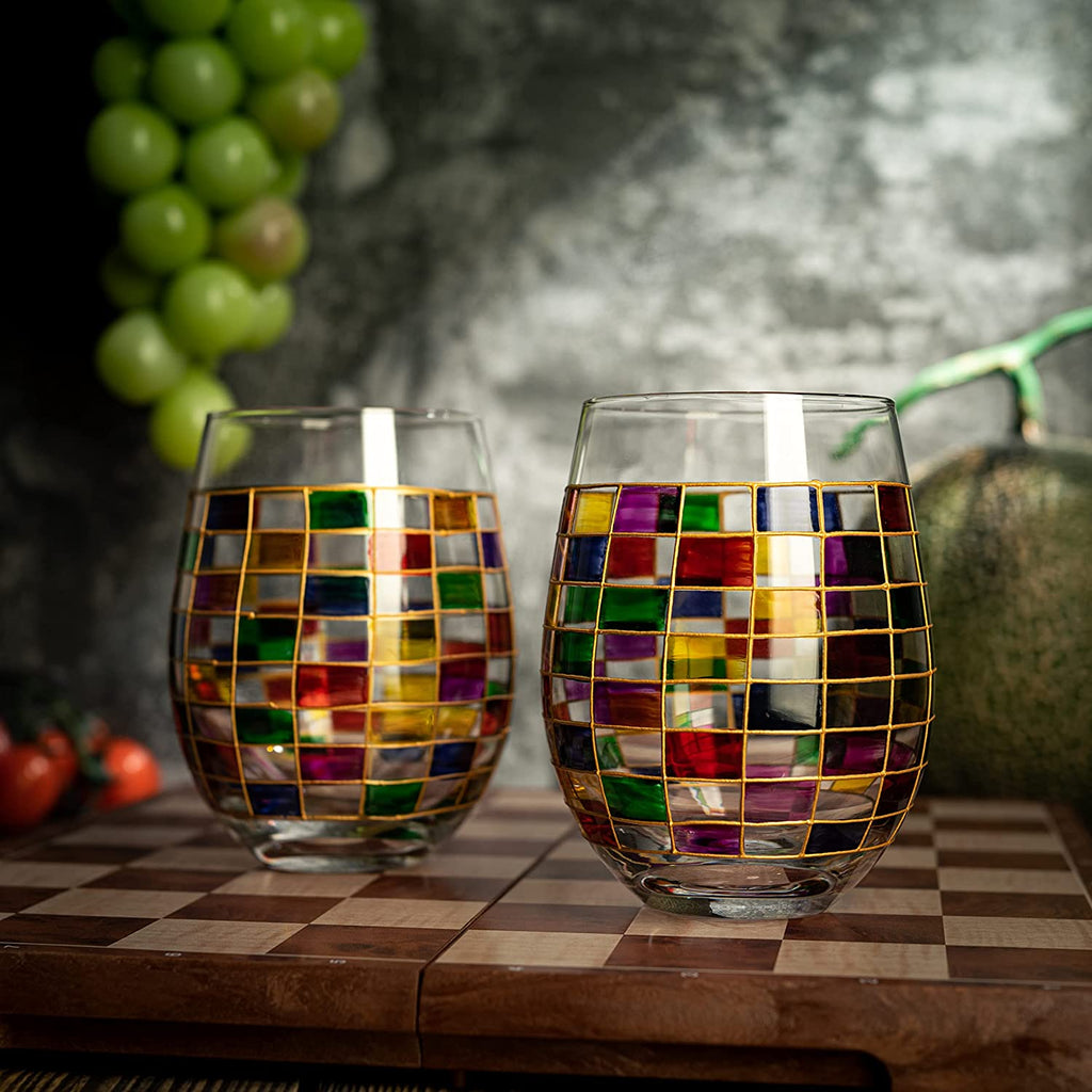 Renaissance Stained Wine Glasses, Set of 2