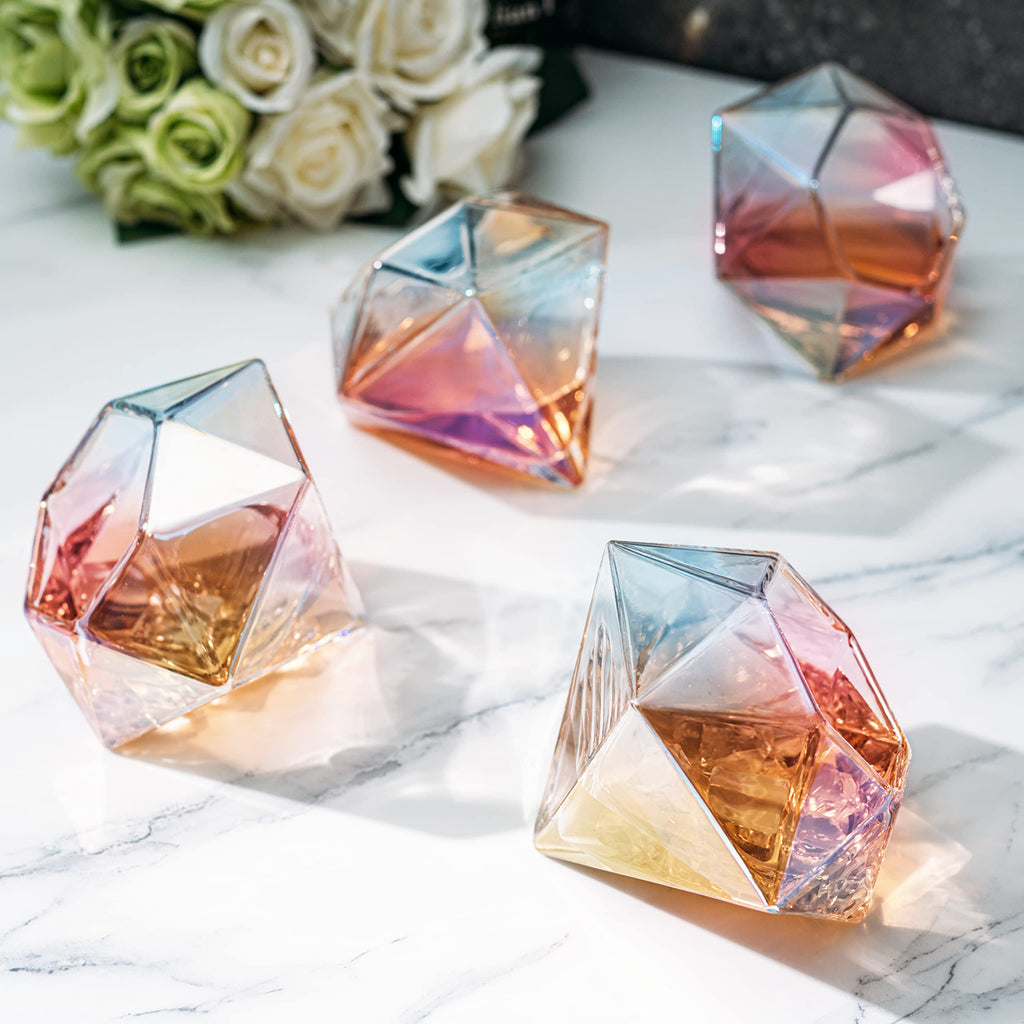 Iridescent Diamond Whiskey Glasses, 10 oz, Set of 4