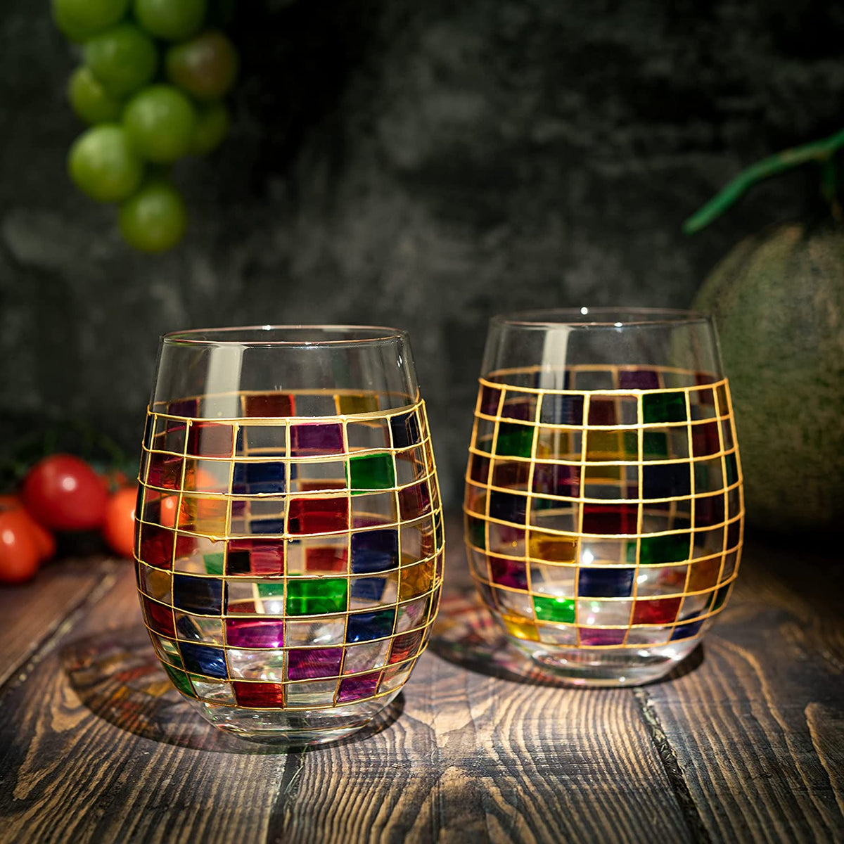 Renaissance Stained Wine Glasses, Set of 2