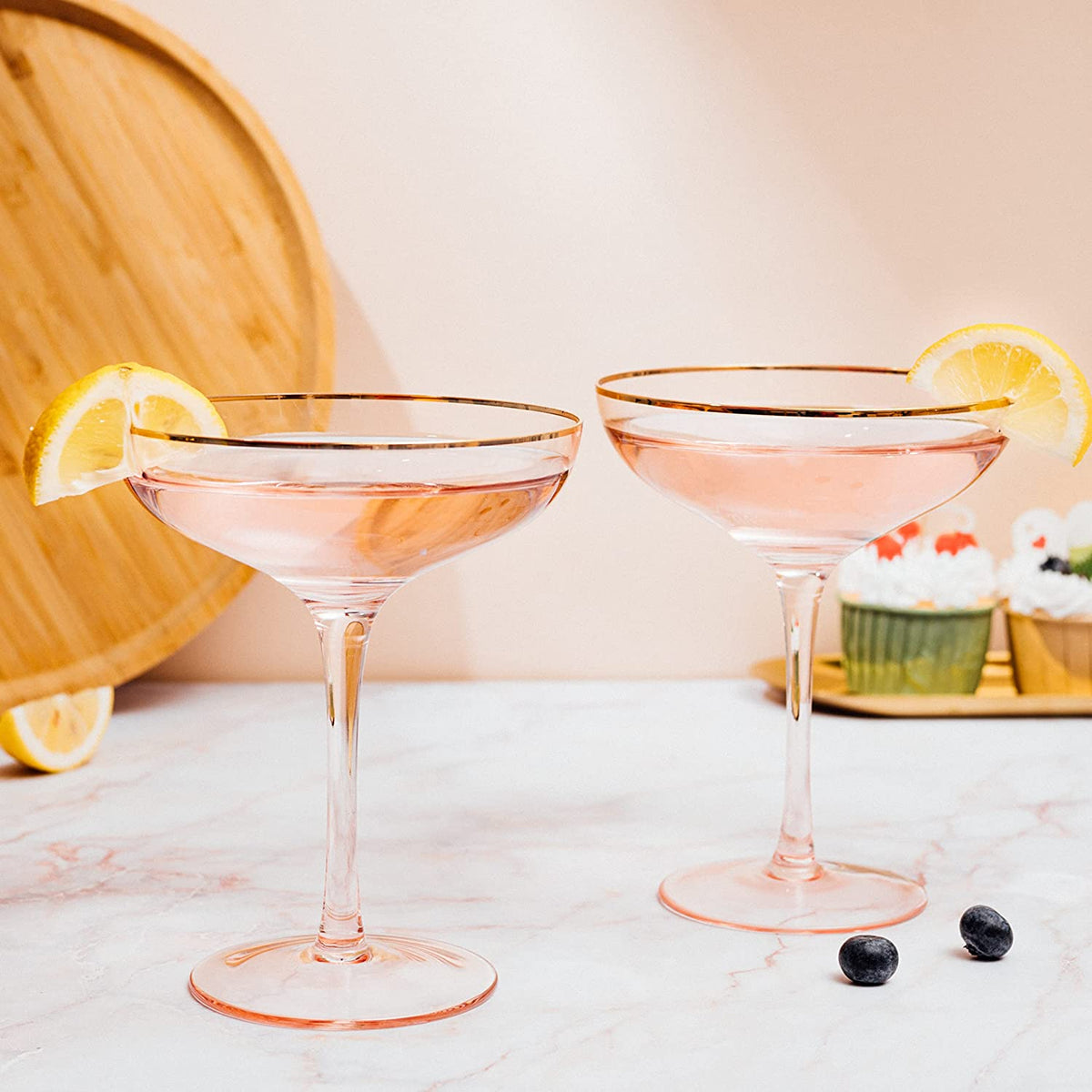 Pink-Rim Martini Glasses