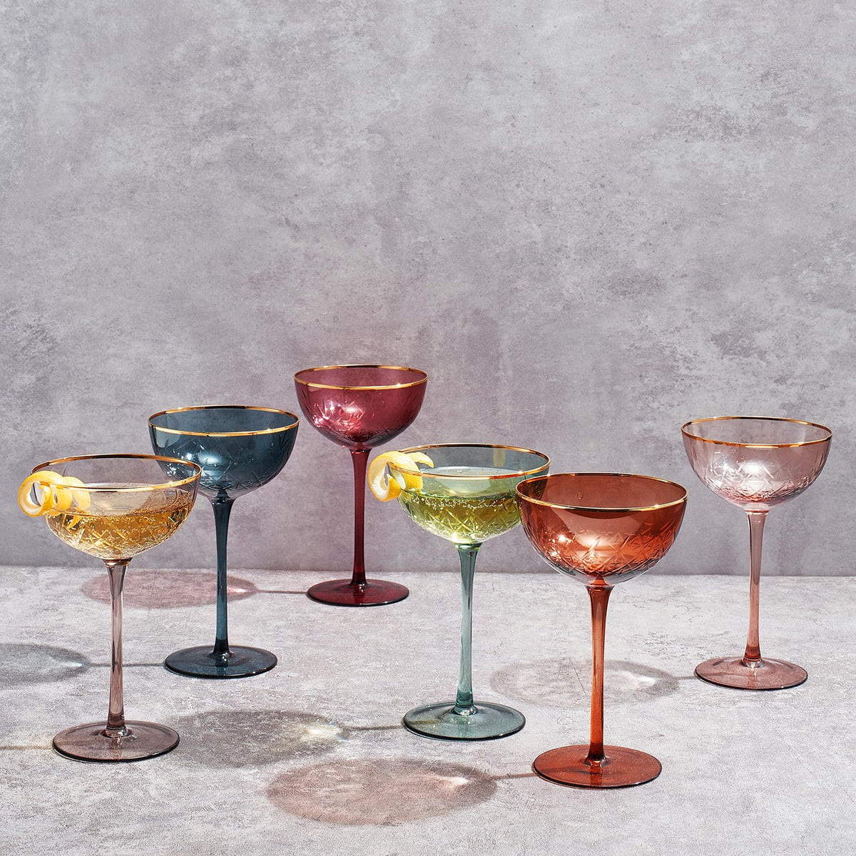 Vintage Art Deco Coupe Glasses, 7 oz, Set of 6