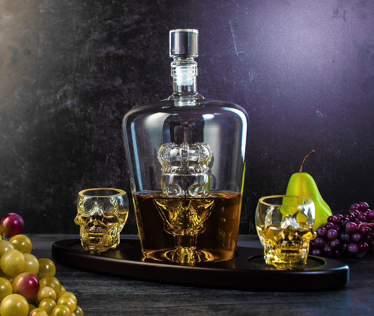 Skull Crown Decanter with 2 Skull Glasses, 750 ml