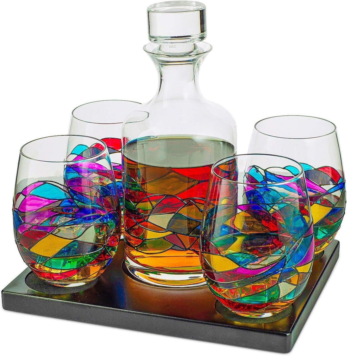 Stained Glass Whiskey and Wine Decanter Set