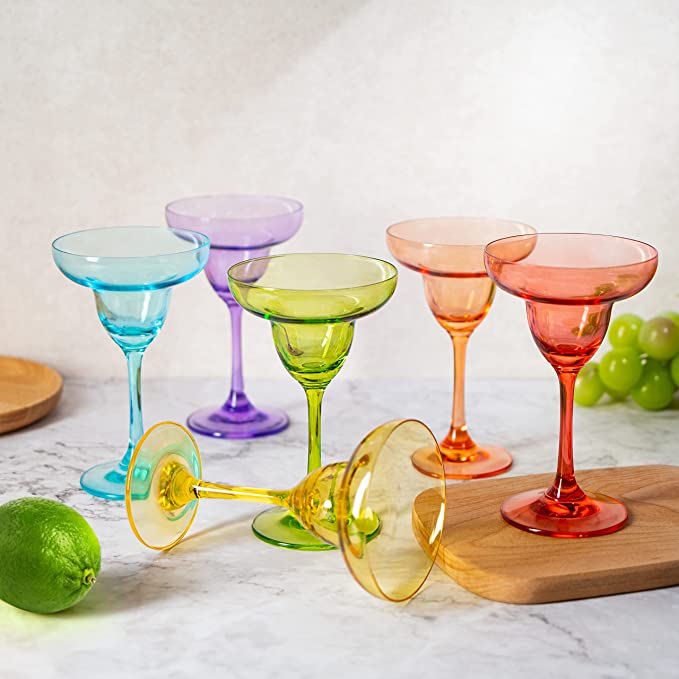 Colorful Margarita Glasses, 10.25 oz, Set of 6