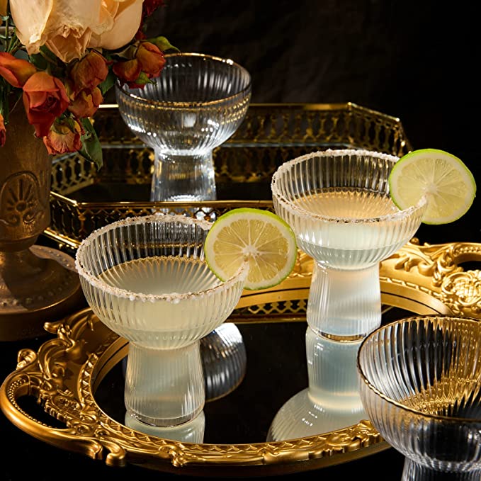 Ribbed Stemless Margarita Glasses, Set of 4