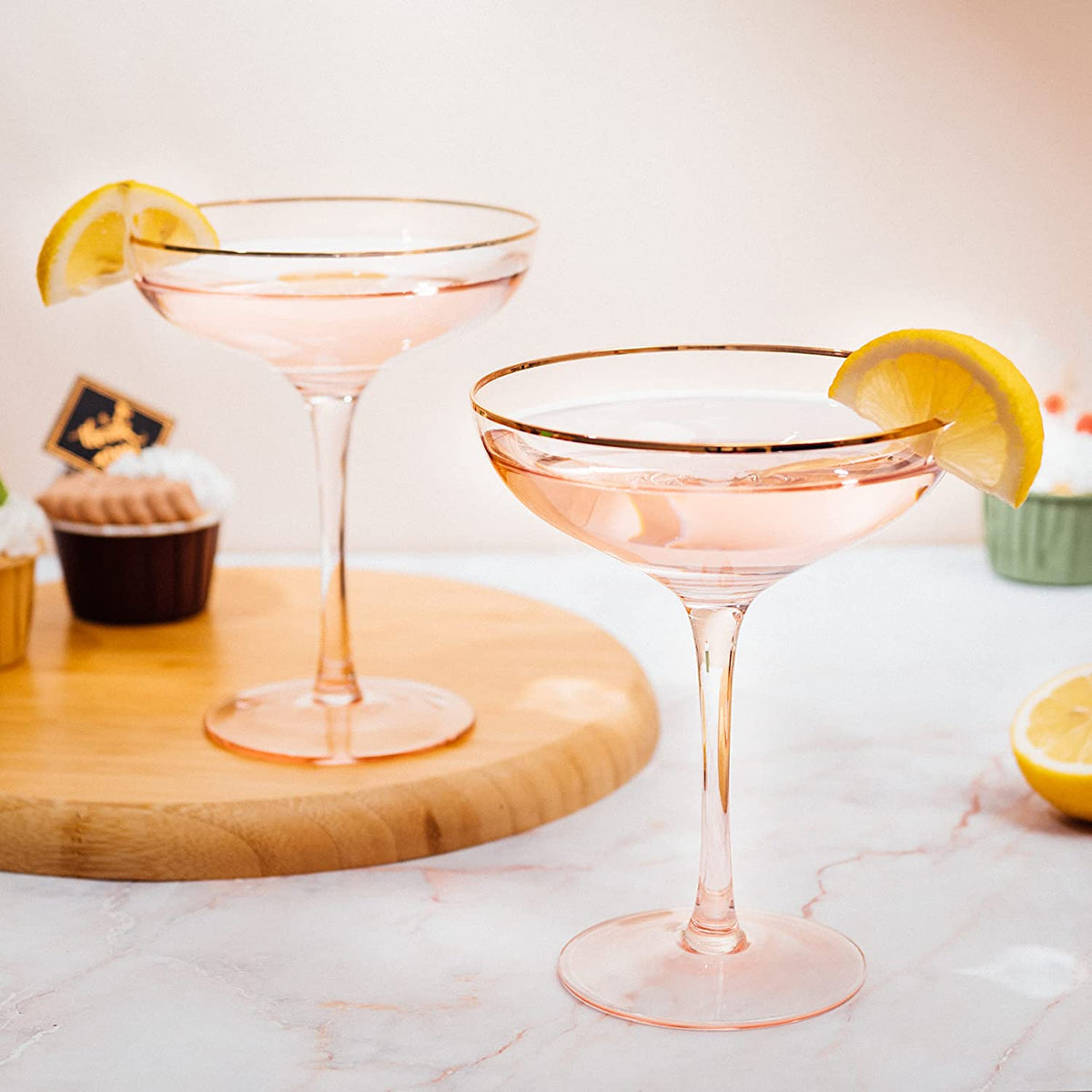 Pink-Rim Martini Glasses