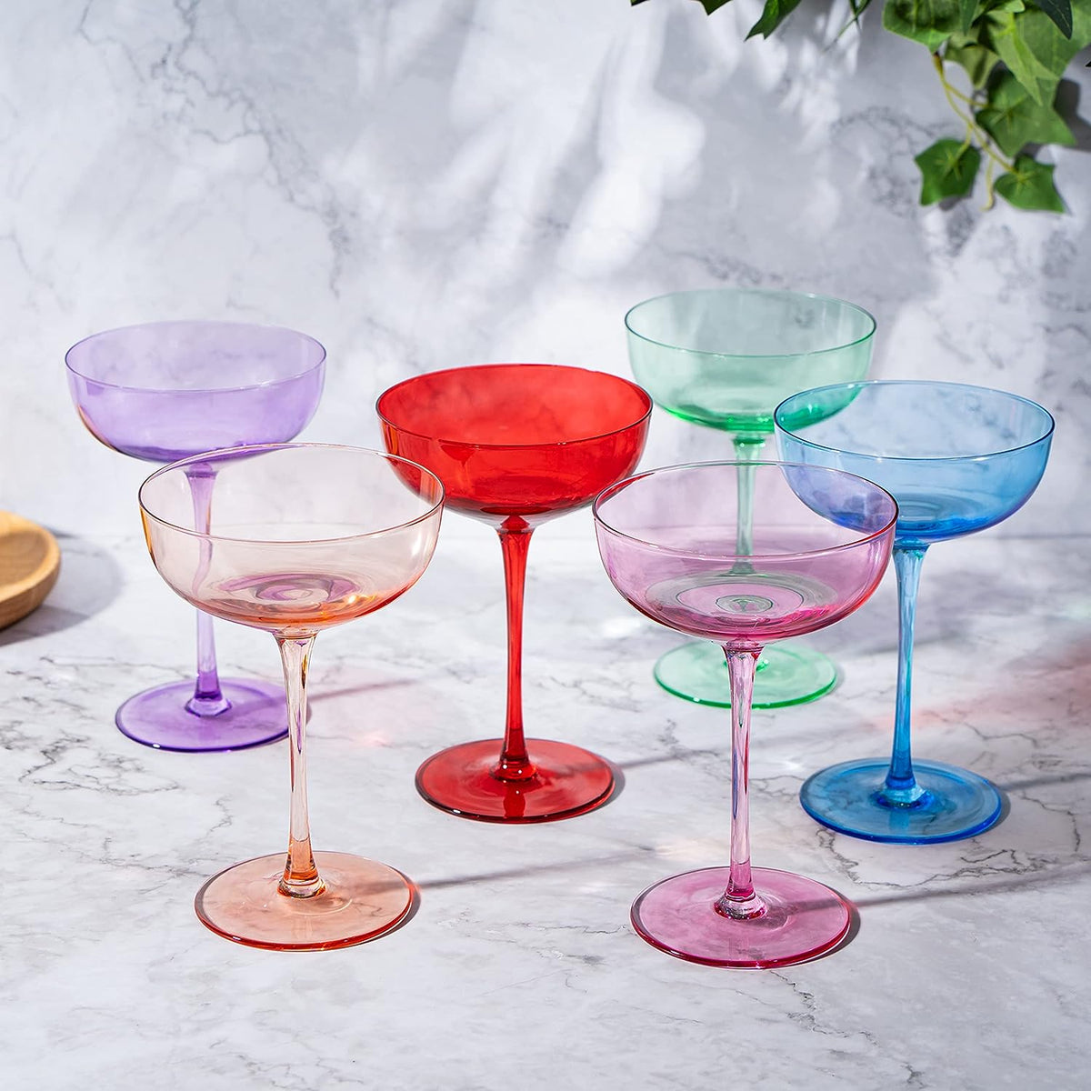 Colored Coupe Glasses, Set of 6