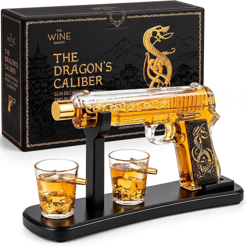 Gun Whiskey Decanter Set with Bullet Shot Glasses