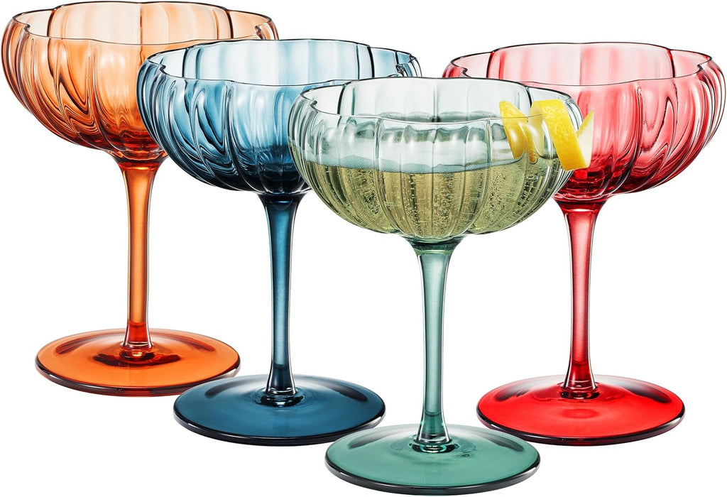 Tonal Flower Champagne Coupes, Set of 4