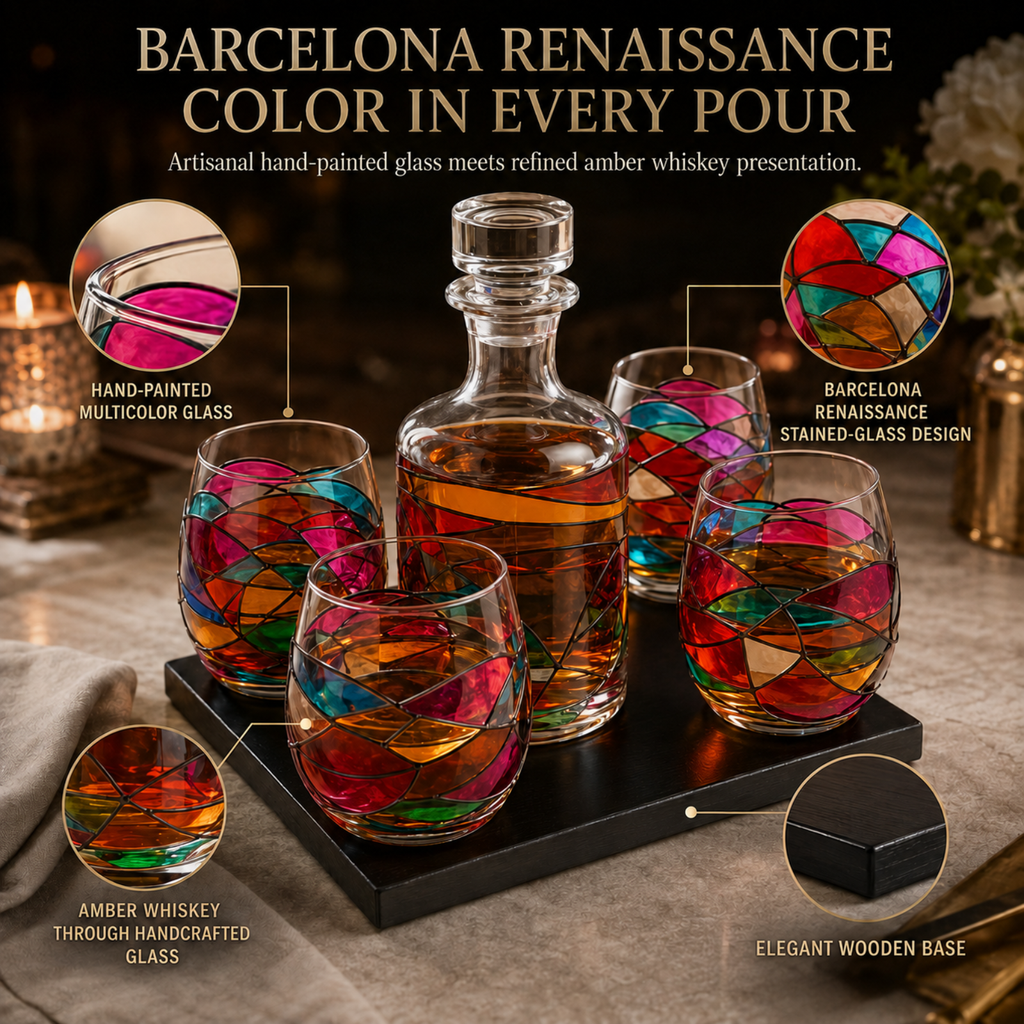 Stained Glass Whiskey and Wine Decanter Set