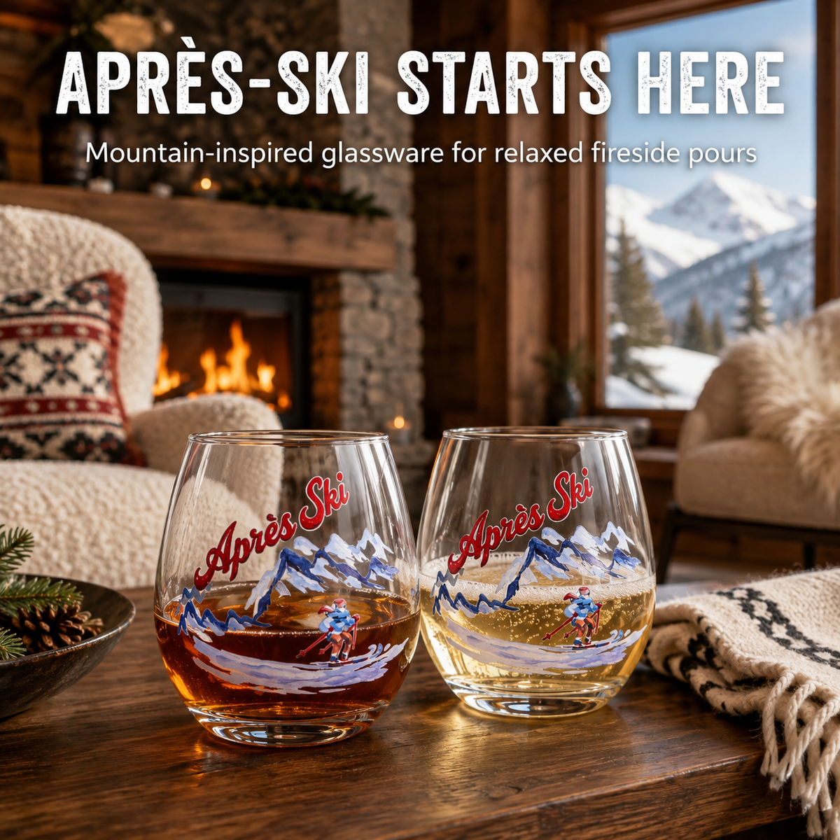 Apres Ski Stemless Tumblers, 15.5 oz, Set of 2