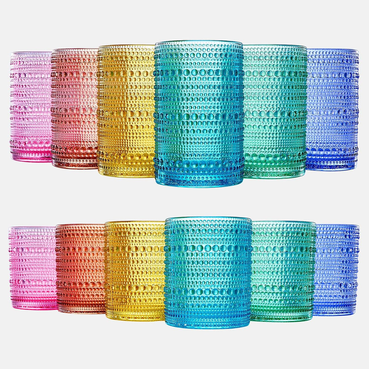 Hobnail Beaded Drinking Glasses, Set of 12