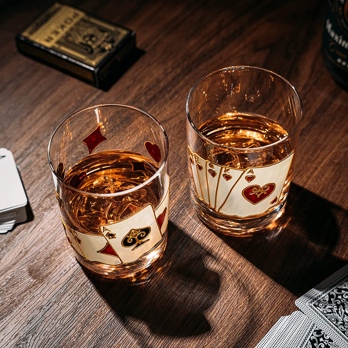 Hand-Painted Casino Whiskey Glasses, Set of 2