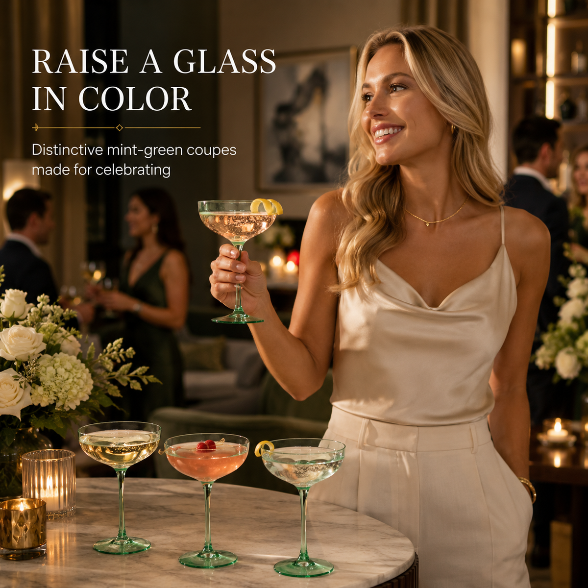 Colored Coupe Glasses, 7 oz, Set of 4