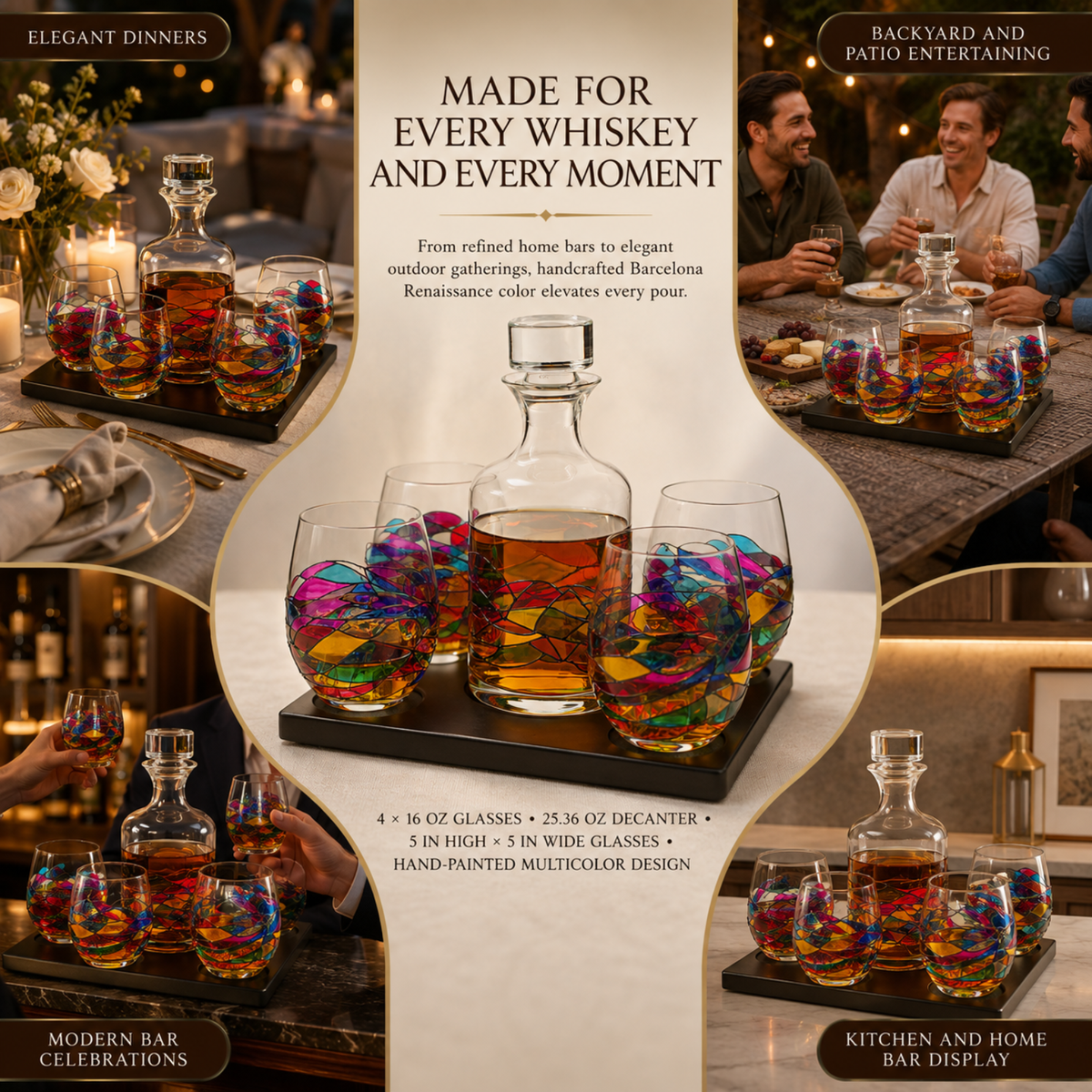 Stained Glass Whiskey and Wine Decanter Set