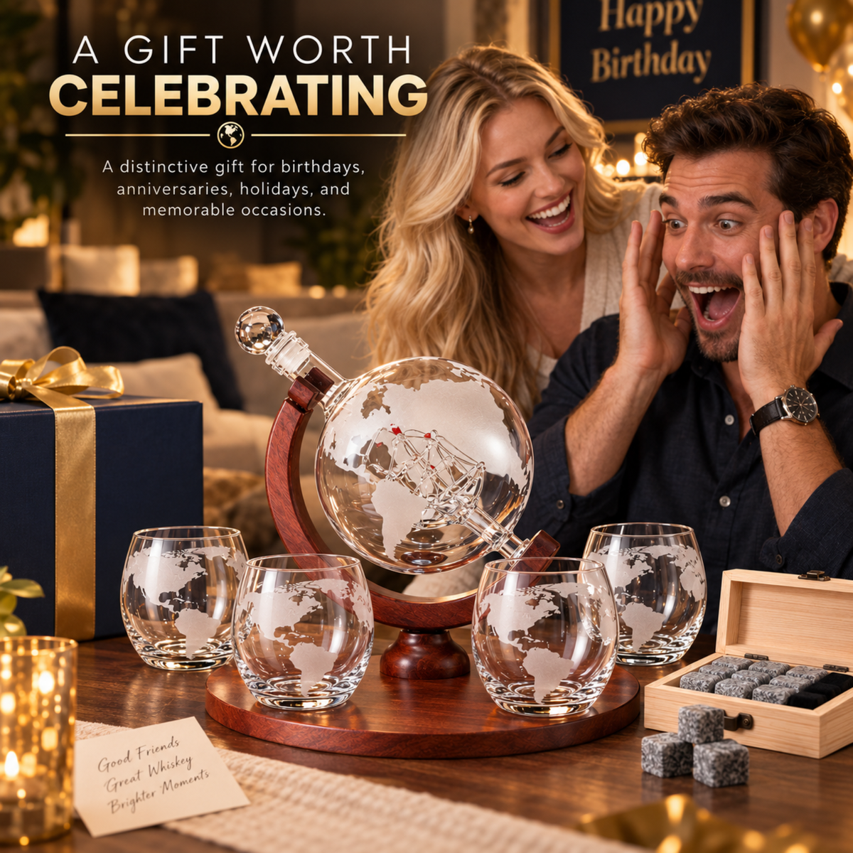 World Decanter with 4 Glasses