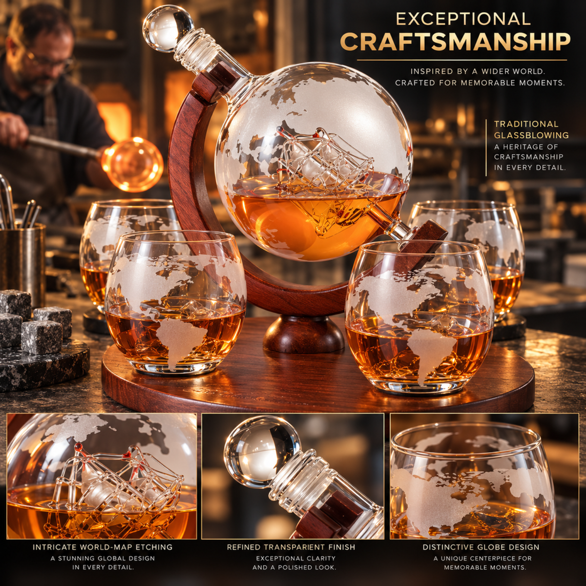 World Decanter with 4 Glasses