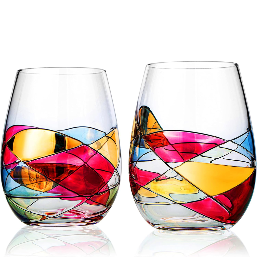 Hand-Painted Stemless Wine Glasses