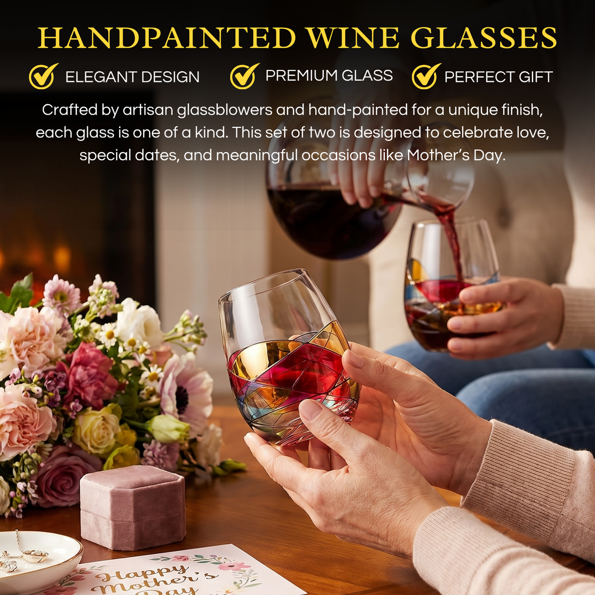 Hand-Painted Stemless Wine Glasses