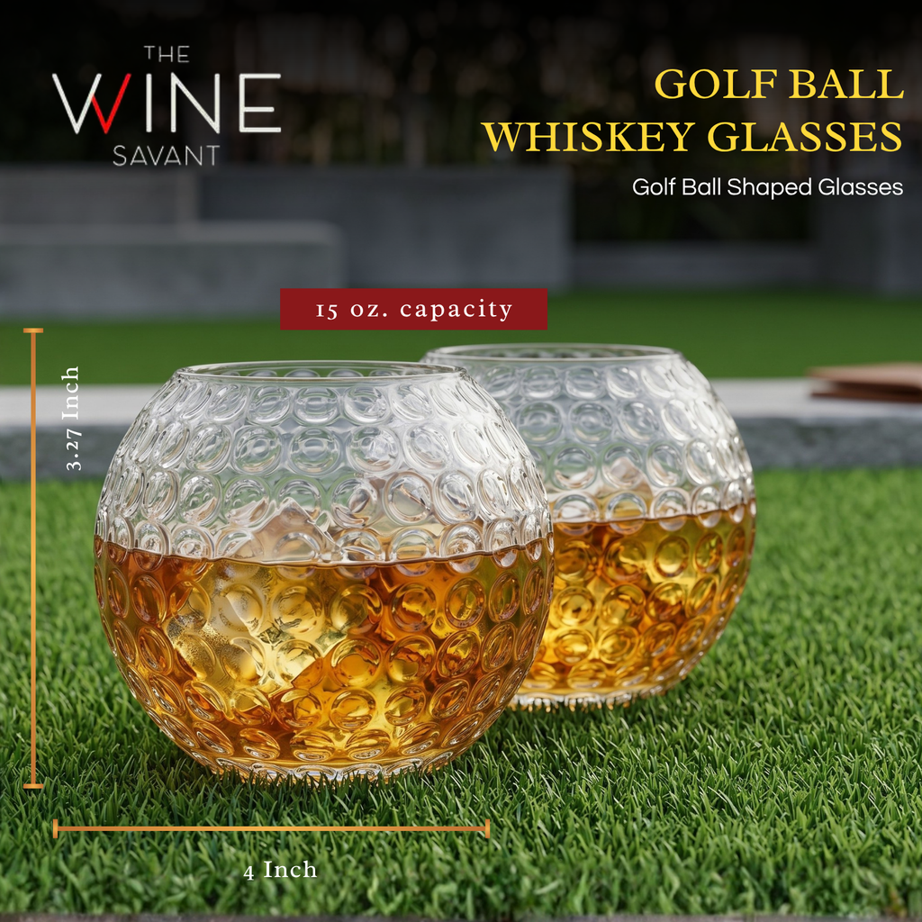 Golf Ball Whiskey Glasses, 15 oz, Set of 2