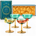 Gold Art Deco Coupe Glasses, 12 oz, Set of 4
