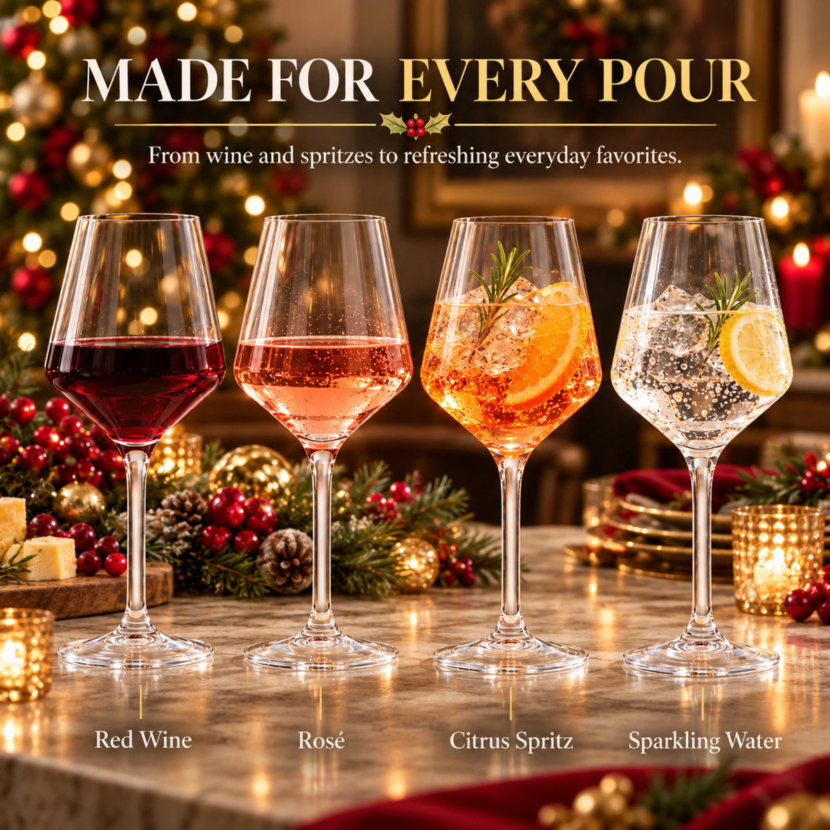 Unbreakable Stemmed Wine Glasses, 18 oz, Set of 4