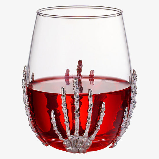 Stemless Skeleton Wine Glasses, 17 oz, Set of 2