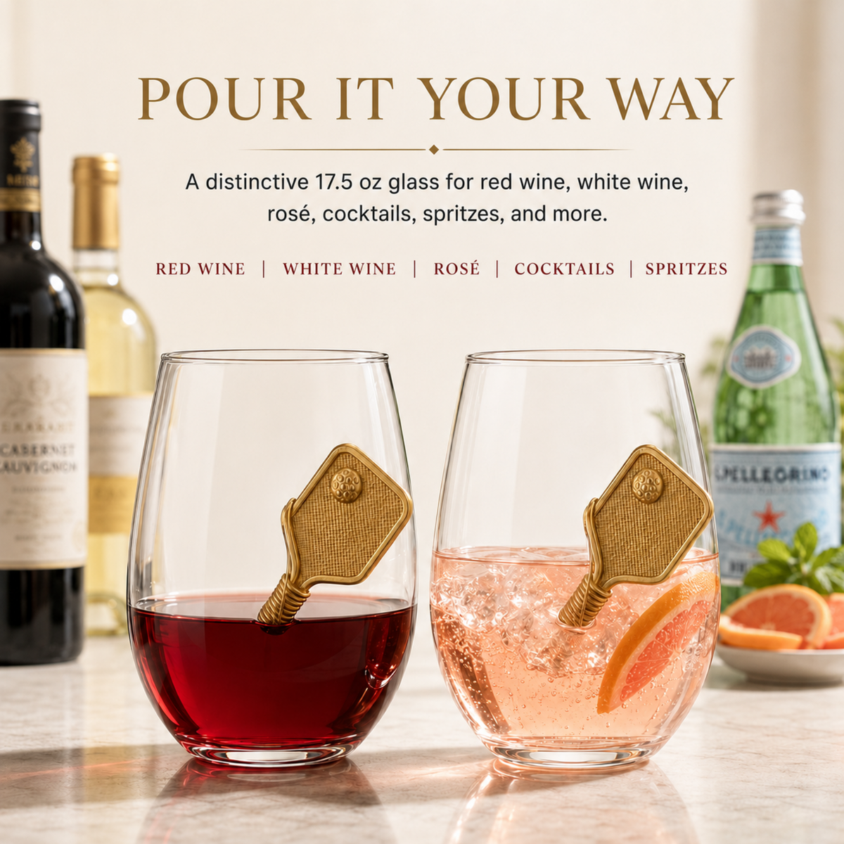 Pickleball Stemless Wine Glasses, Set of 2