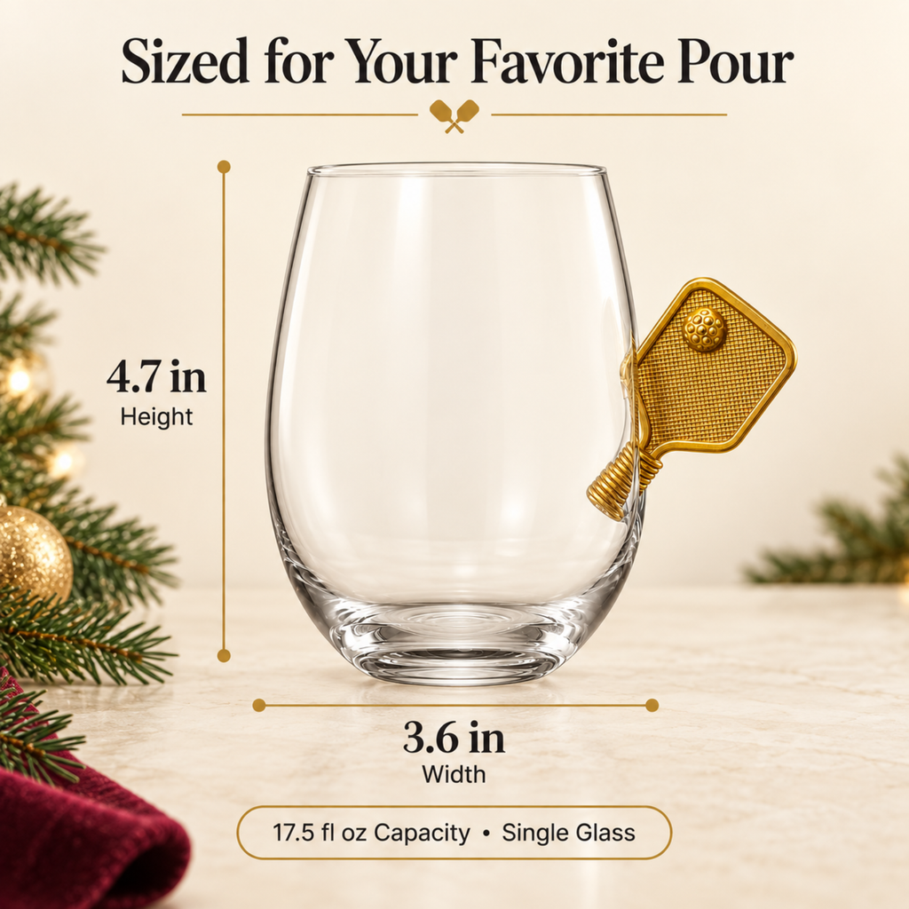 Pickleball Stemless Wine Glass, Single