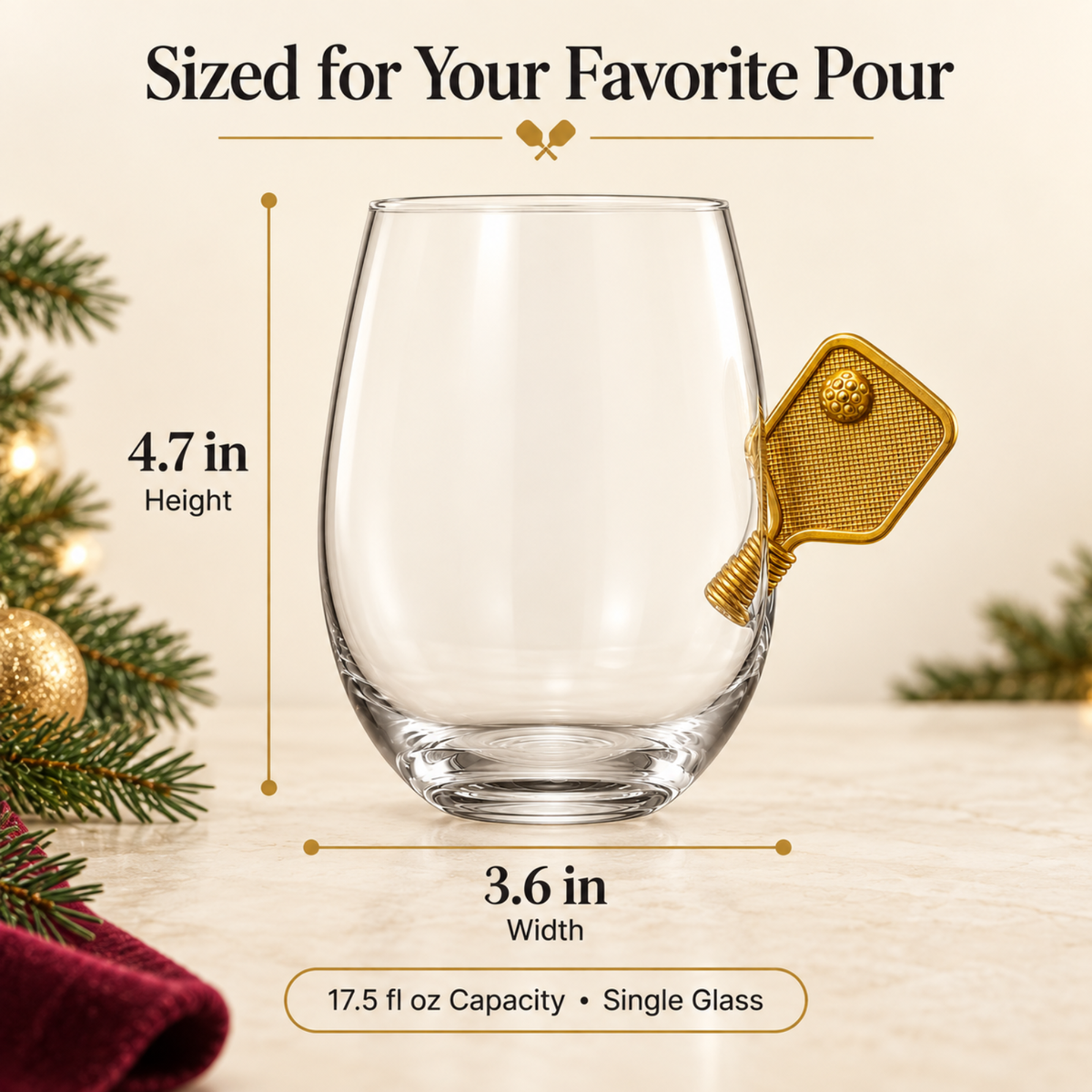 Pickleball Stemless Wine Glass, Single