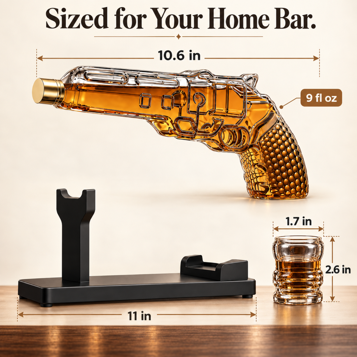 Pistol Whiskey Decanter Set with Shot Glasses
