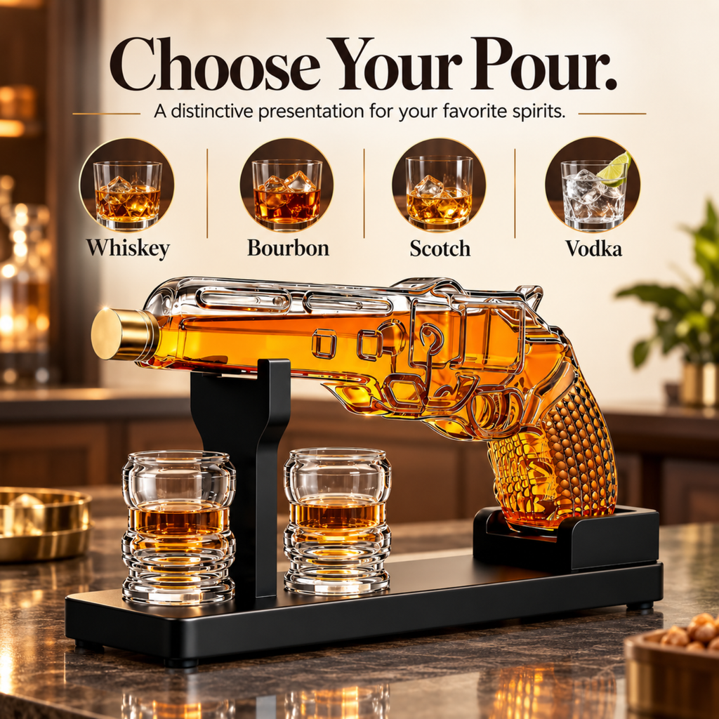 Pistol Whiskey Decanter Set with Shot Glasses