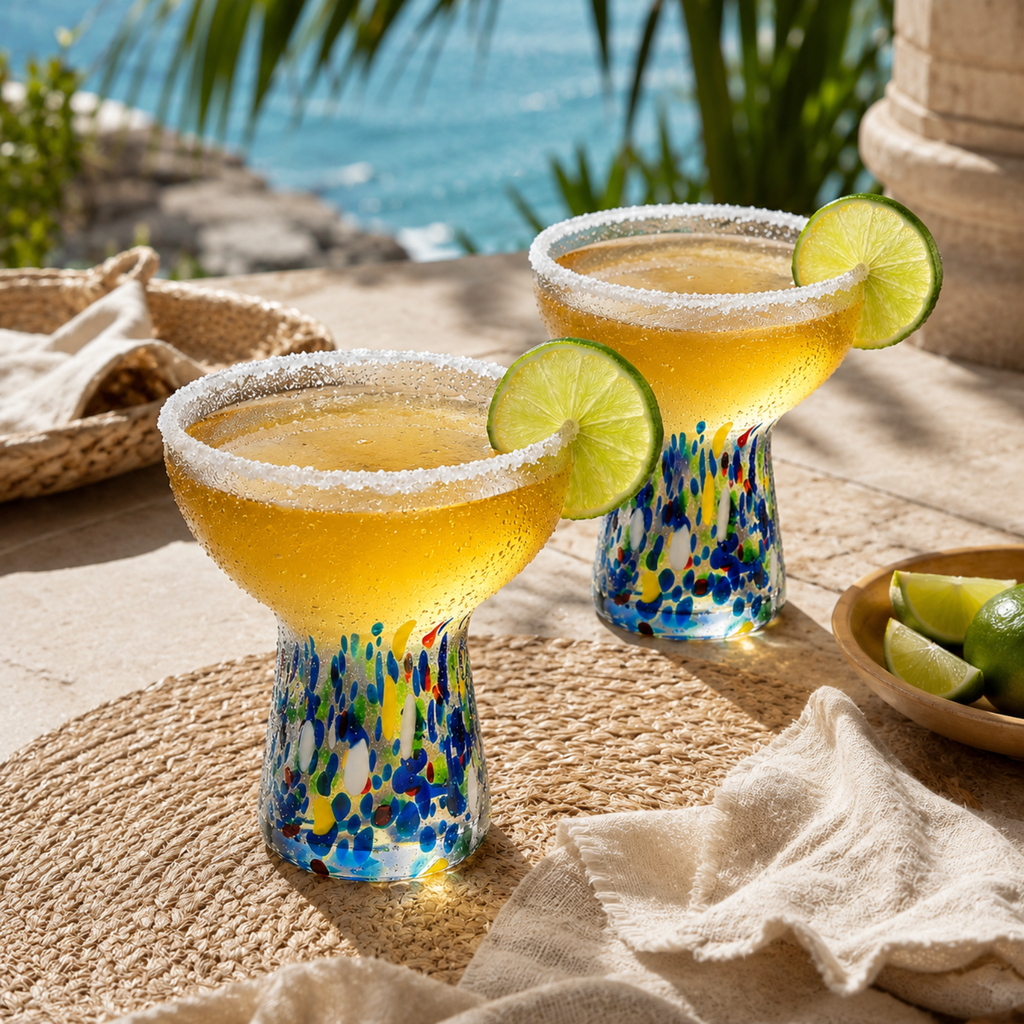 Confetti Stemless Margarita Glasses, 14 oz, Set of 2