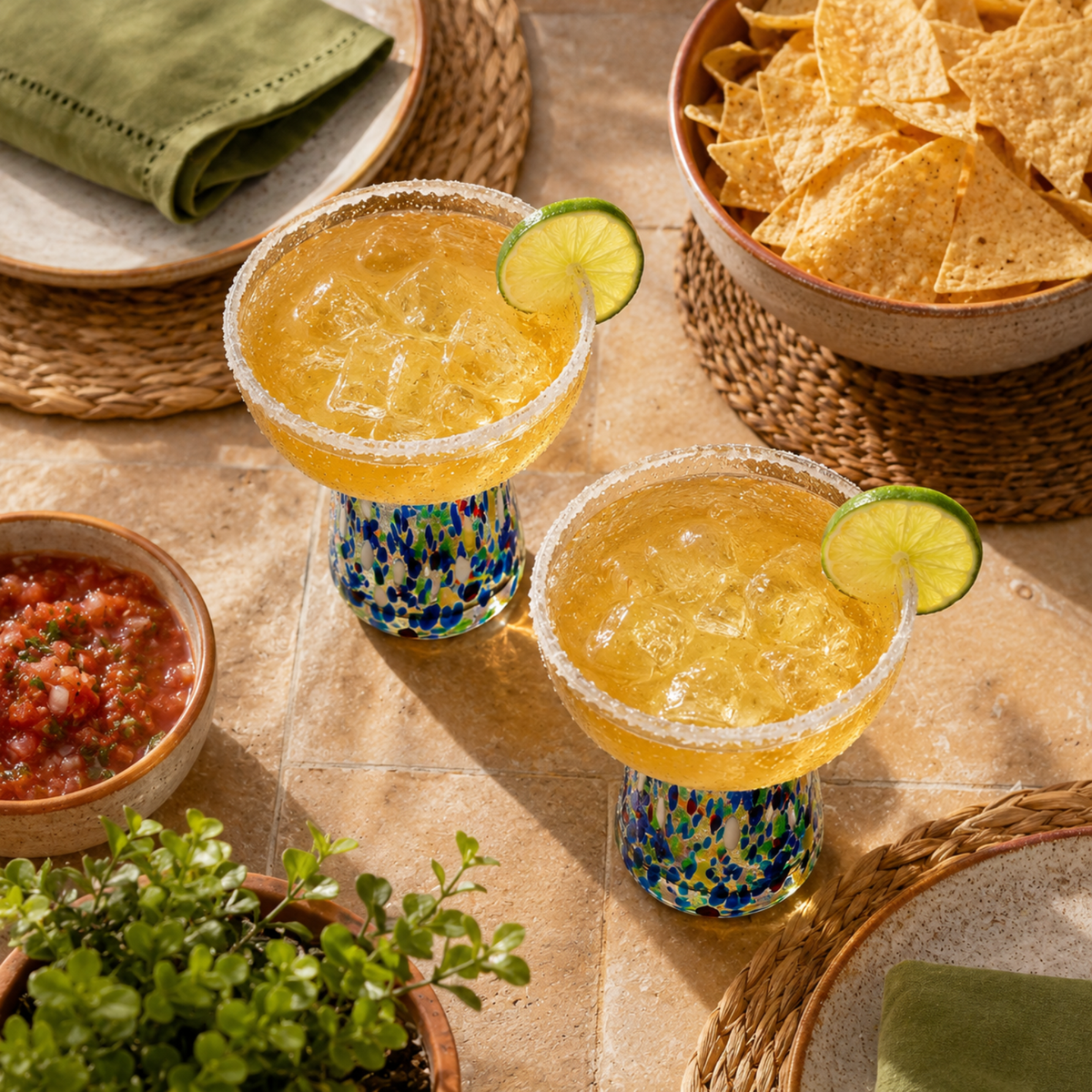 Confetti Stemless Margarita Glasses, 14 oz, Set of 2
