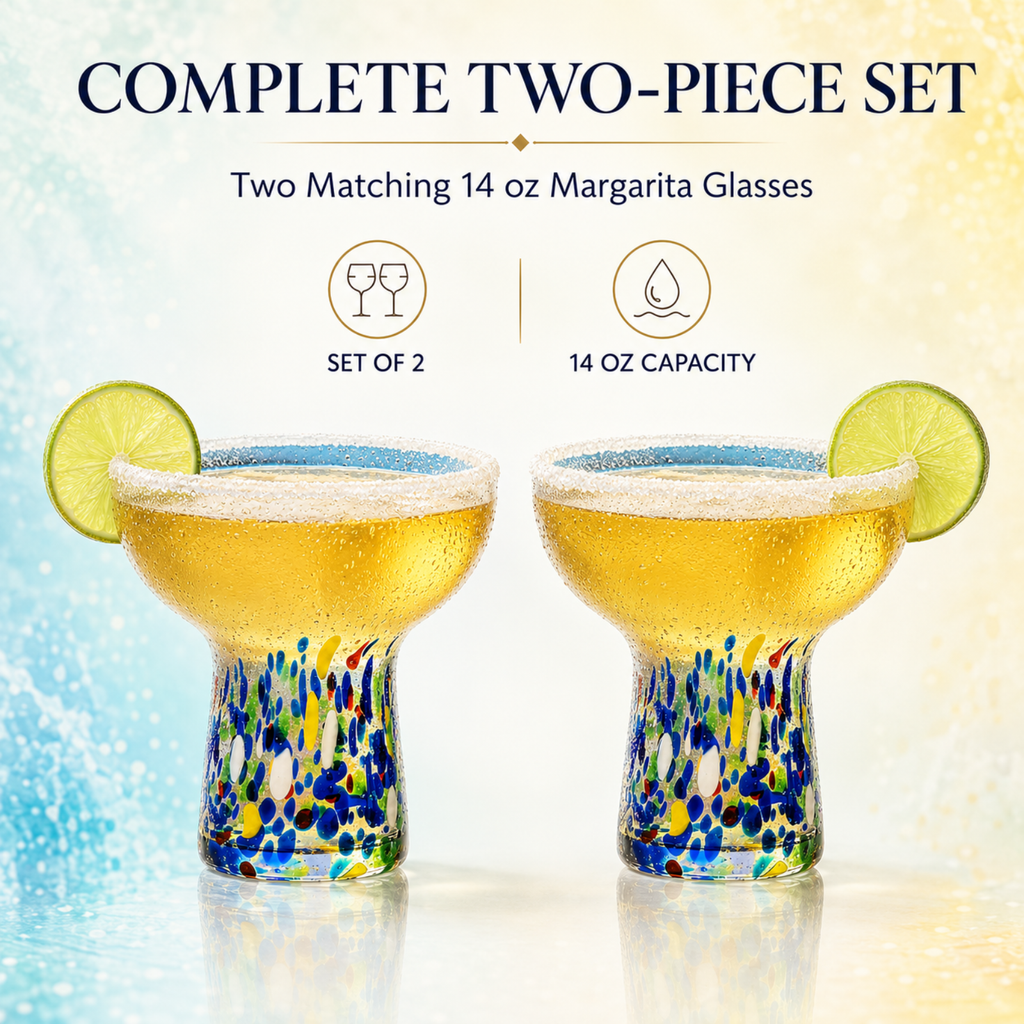 Confetti Stemless Margarita Glasses, 14 oz, Set of 2