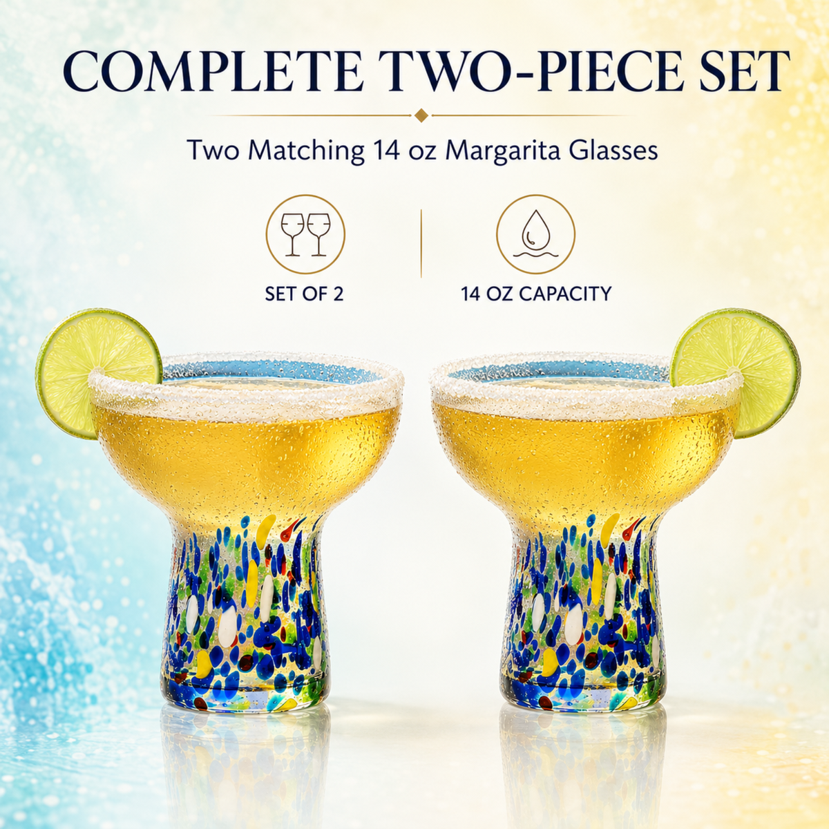 Confetti Stemless Margarita Glasses, 14 oz, Set of 2