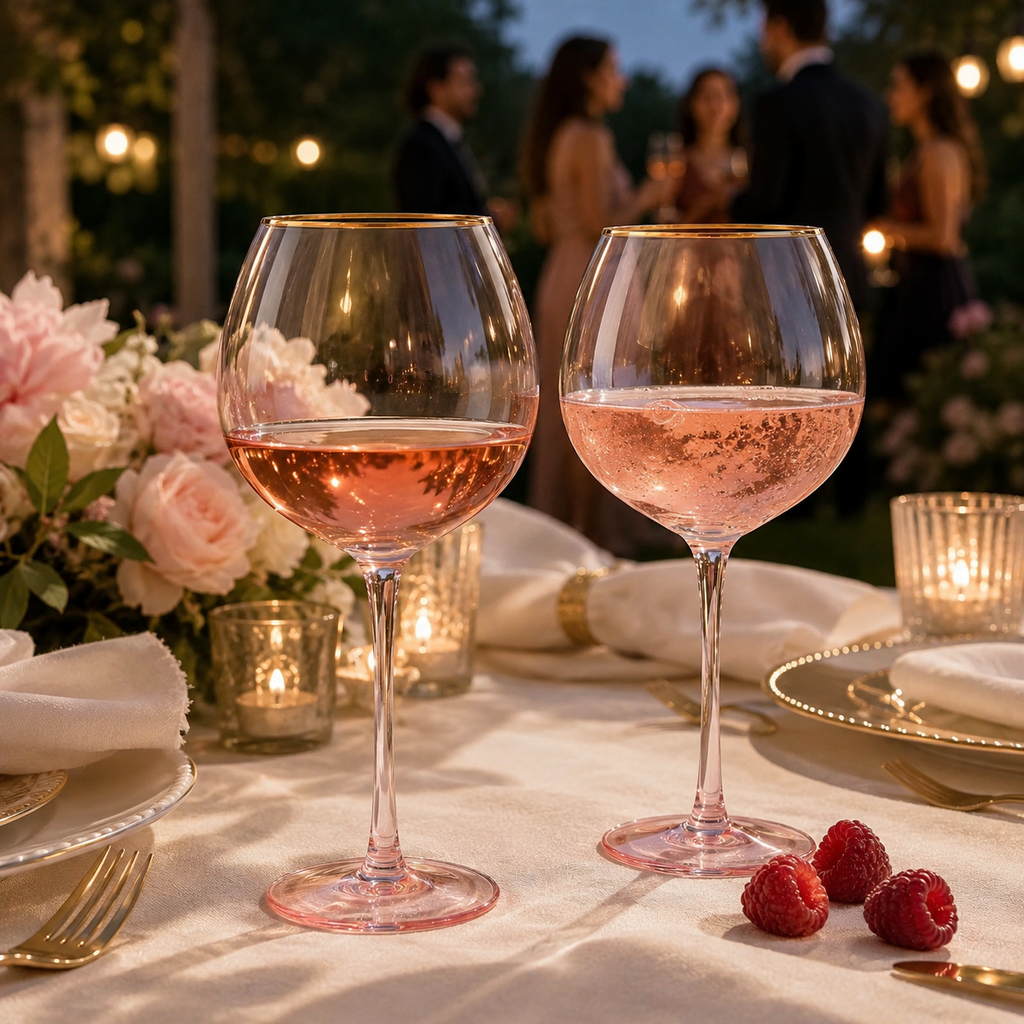 Blush Pink Gilded-Rim Wine Glasses, 23 oz, Set of 2