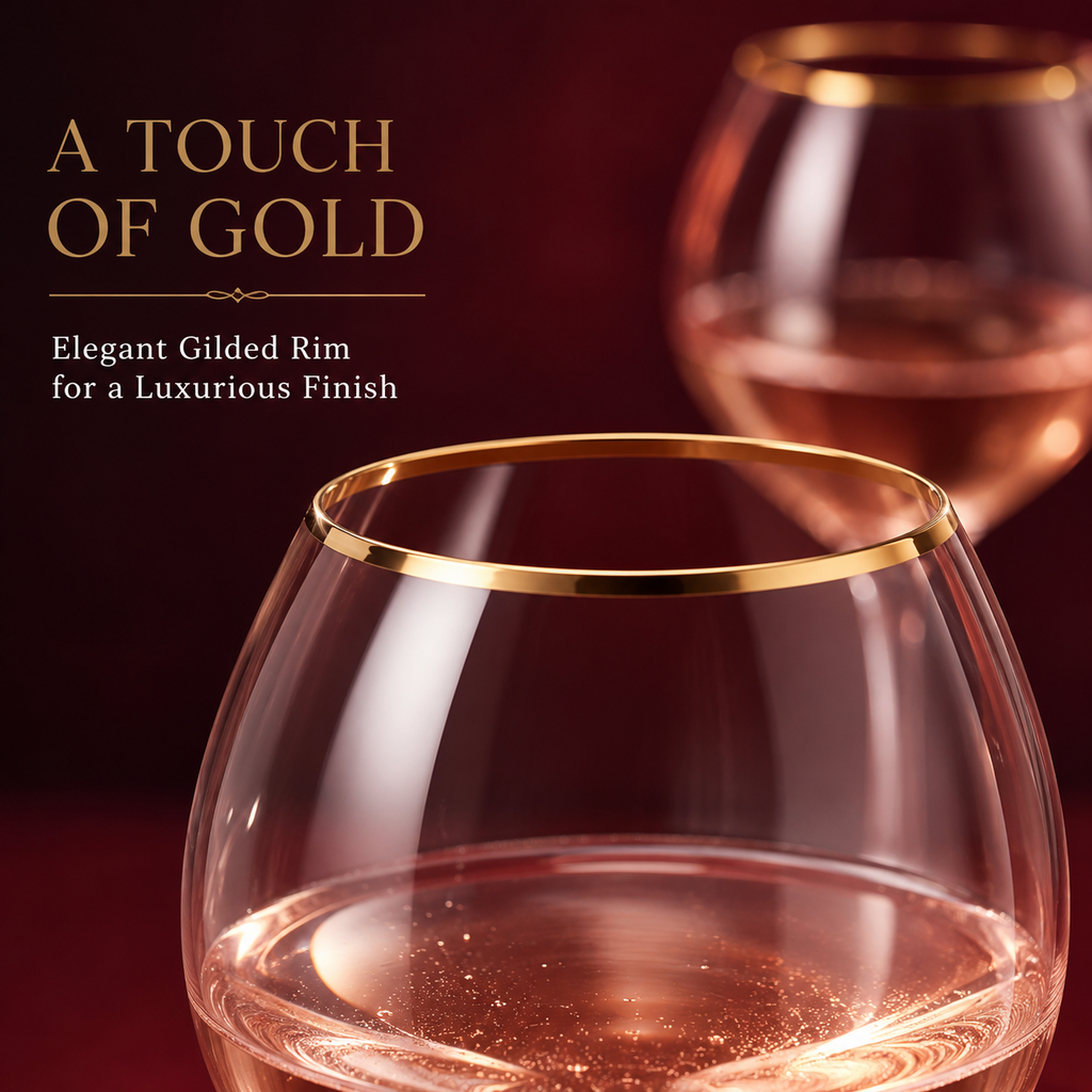 Blush Pink Gilded-Rim Wine Glasses, 23 oz, Set of 2