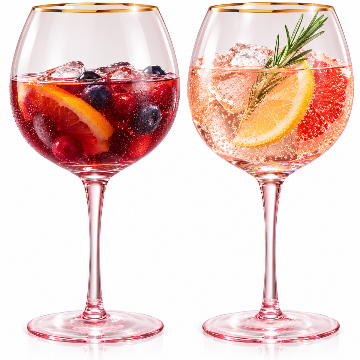 Blush Pink Gilded-Rim Wine Glasses, 23 oz, Set of 2