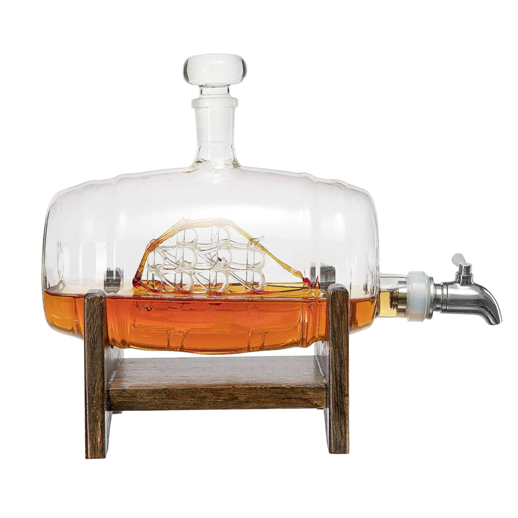 Whiskey Barrel Decanter with Ship