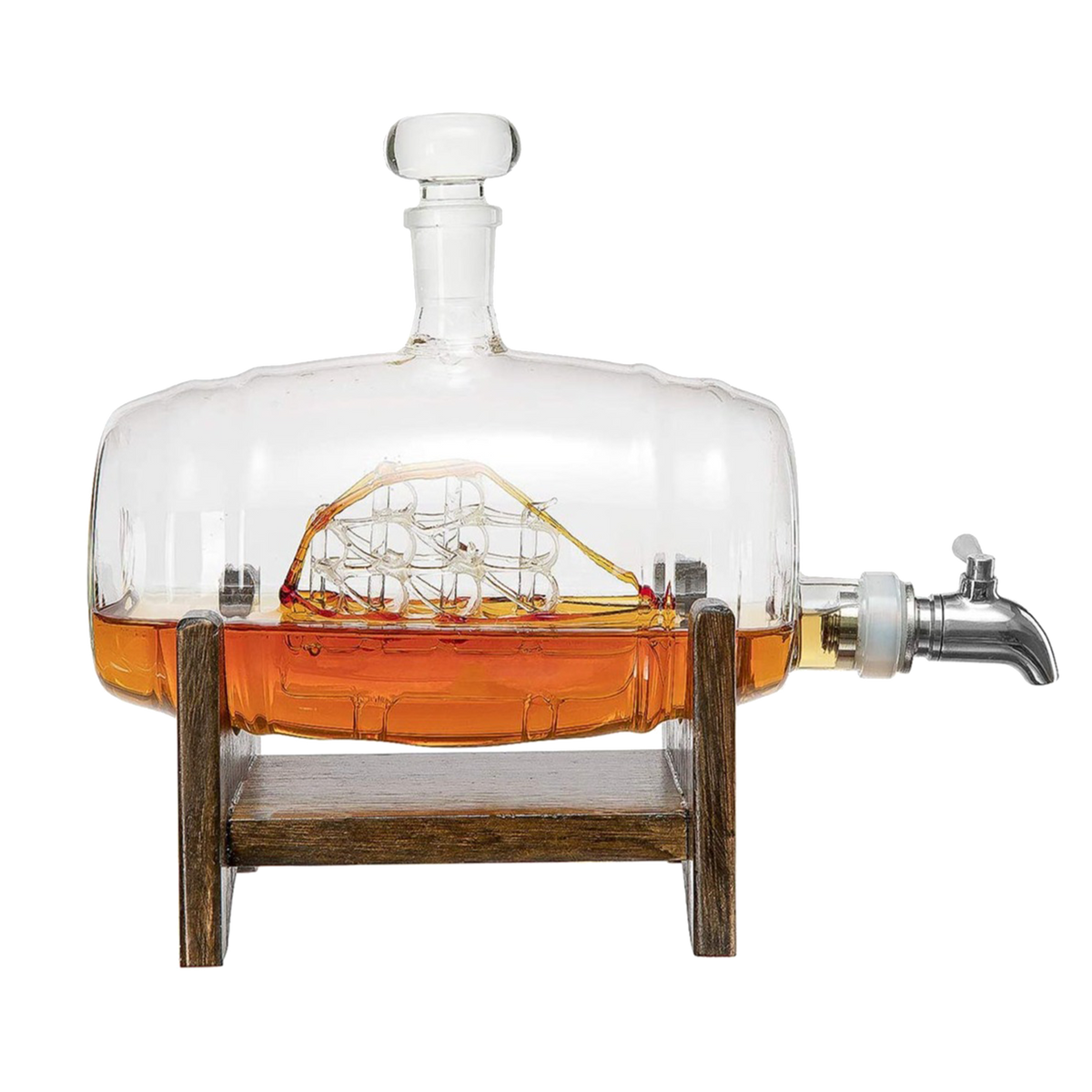 Whiskey Barrel Decanter with Ship