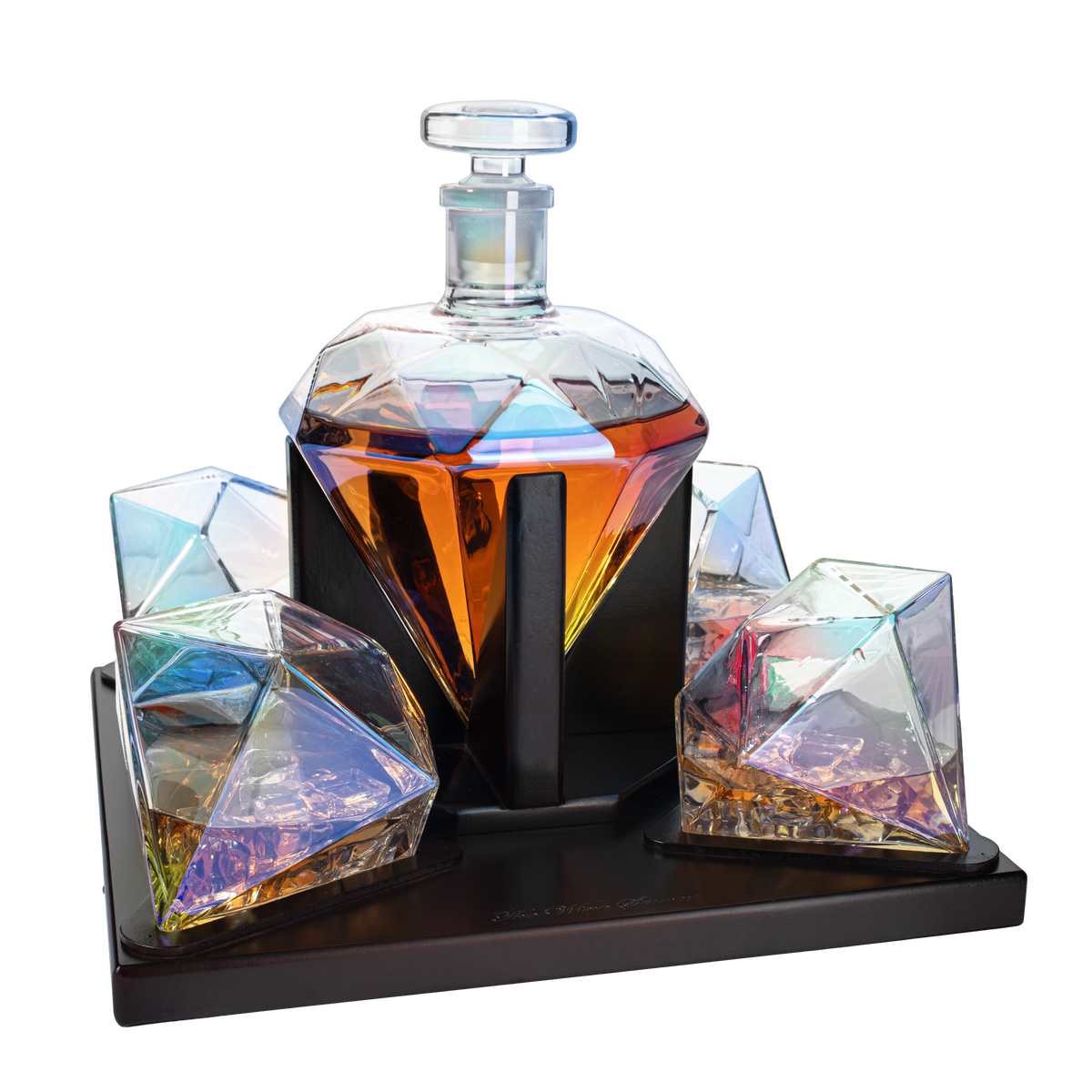 Diamond Whiskey and Wine Decanter with 4 Glasses, 750 ml